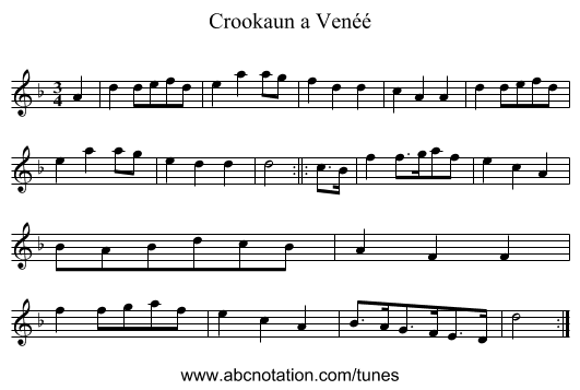 Crookaun a Venéé - staff notation