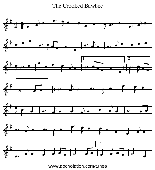 Crooked Bawbee, The - staff notation