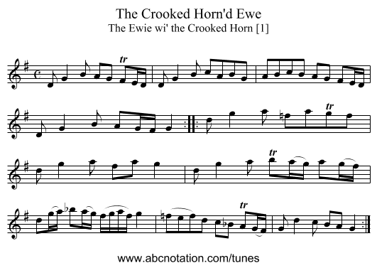 Crooked Horn'd Ewe, The - staff notation