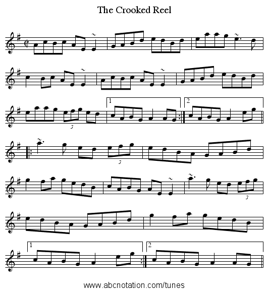 Crooked Reel, The - staff notation
