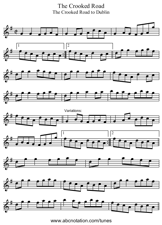 Crooked Road, The - staff notation
