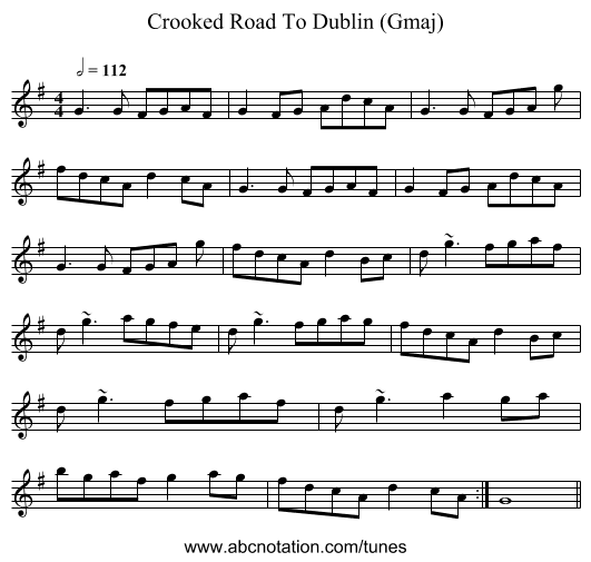 Crooked Road To Dublin (Gmaj) - staff notation