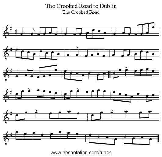 Crooked Road to Dublin, The - staff notation