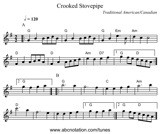 Crooked Stovepipe - staff notation