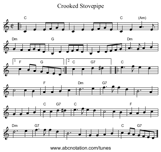 Crooked Stovepipe - staff notation
