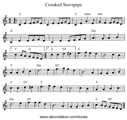 Crooked Stovepipe - staff notation