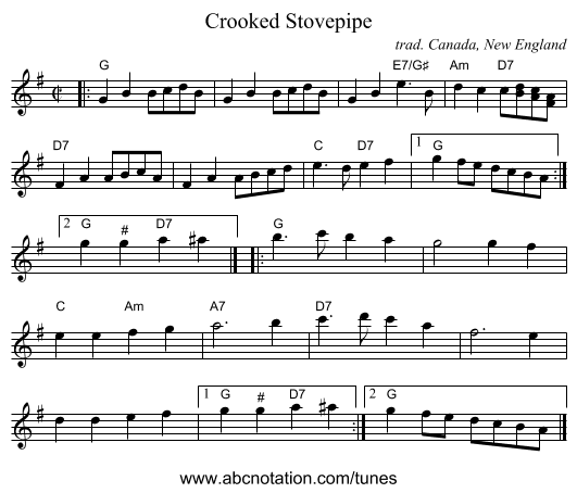 Crooked Stovepipe - staff notation