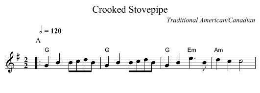 Crooked Stovepipe - staff notation
