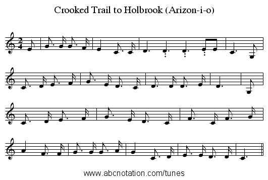Crooked Trail to Holbrook (Arizon-i-o) - staff notation