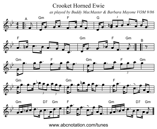 Crooket Horned Ewie - staff notation