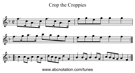 Crop the Croppies - staff notation
