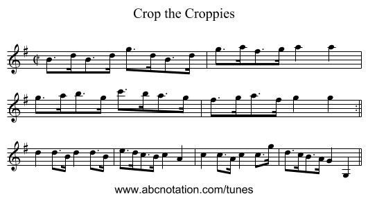 Crop the Croppies - staff notation