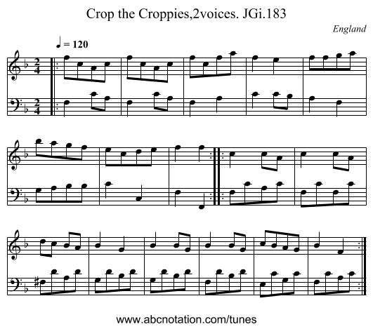 Crop the Croppies,2voices. JGi.183 - staff notation