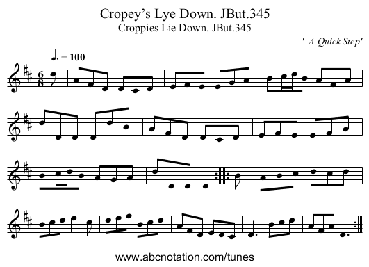 Cropey’s Lye Down. JBut.345 - staff notation