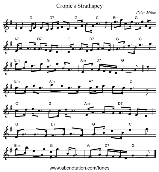 Cropie's Strathspey - staff notation