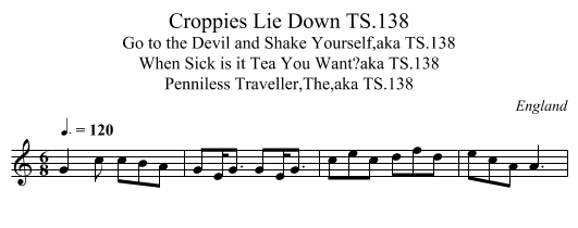 Croppies Lie Down TS.138 - staff notation