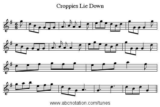 Croppies Lie Down - staff notation