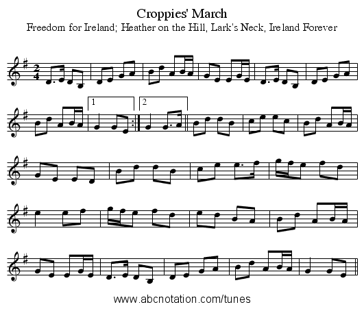 Croppies' March - staff notation