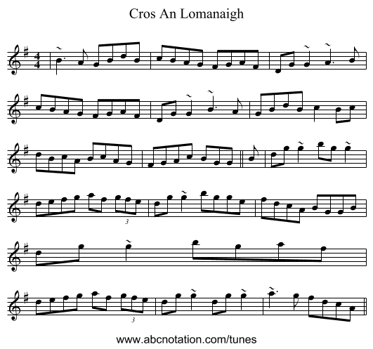 Cros An Lomanaigh - staff notation