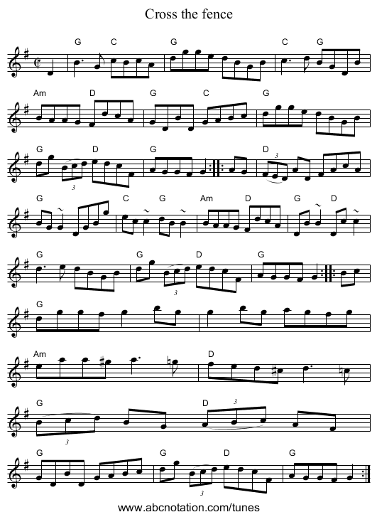 Cross the fence - staff notation