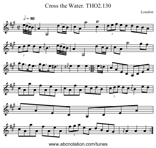 Cross the Water. THO2.130 - staff notation