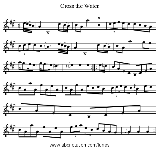 Cross the Water - staff notation
