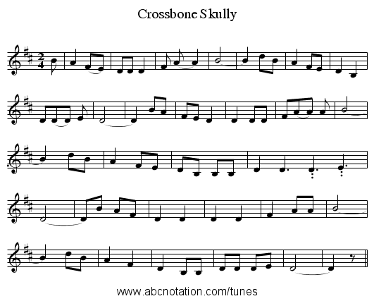 Crossbone Skully - staff notation