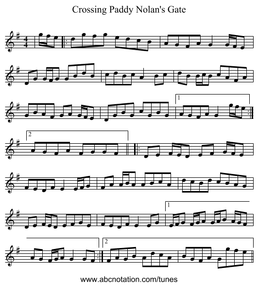 Crossing Paddy Nolan's Gate - staff notation