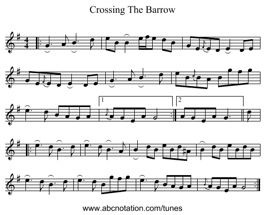 Crossing The Barrow - staff notation