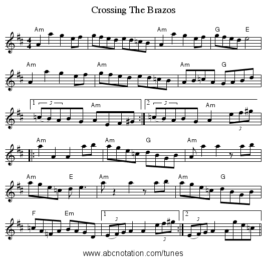 Crossing The Brazos - staff notation