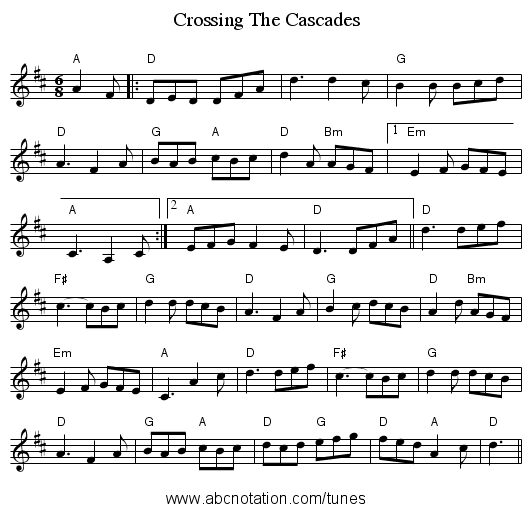 Crossing The Cascades - staff notation