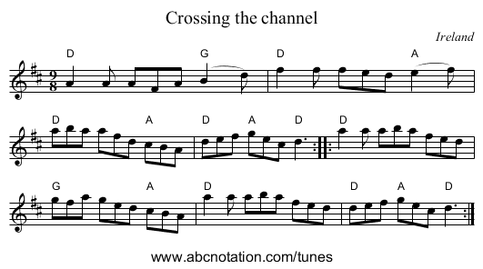 Crossing the channel - staff notation