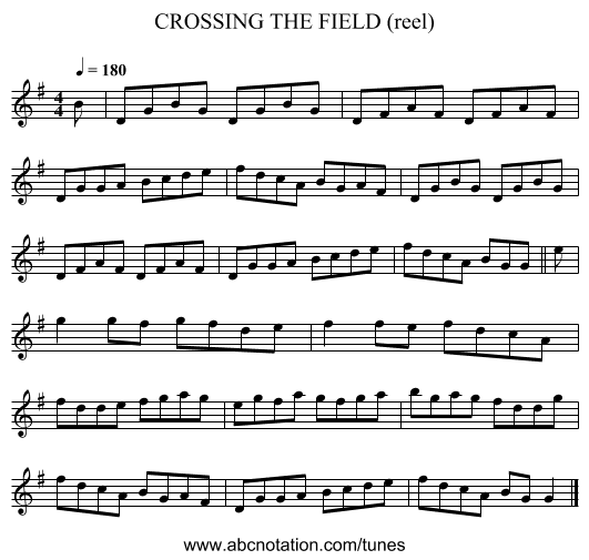 CROSSING THE FIELD (reel) - staff notation