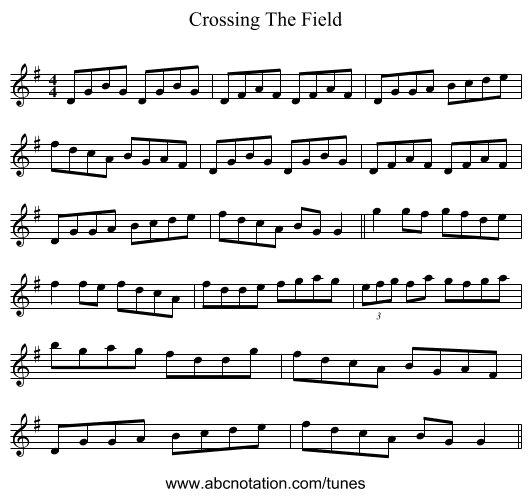 Crossing The Field - staff notation