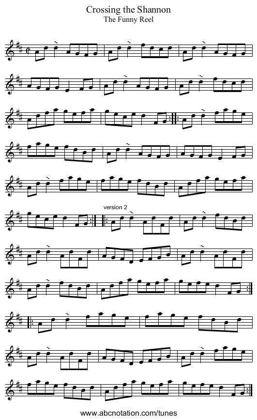 Crossing the Shannon - staff notation