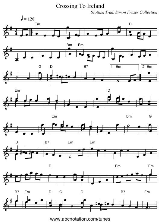 Crossing To Ireland - staff notation
