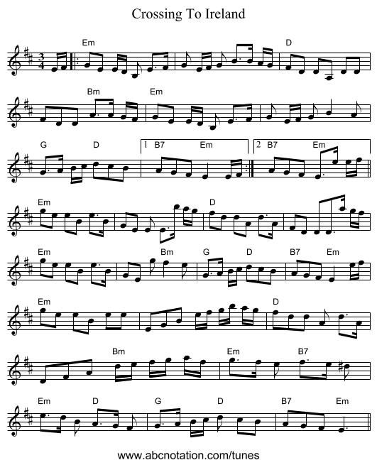 Crossing To Ireland - staff notation