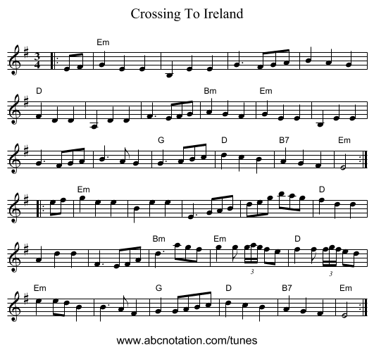 Crossing To Ireland - staff notation