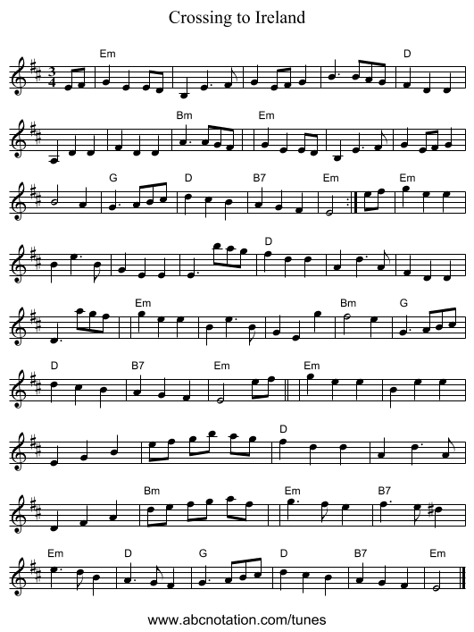 Crossing to Ireland - staff notation