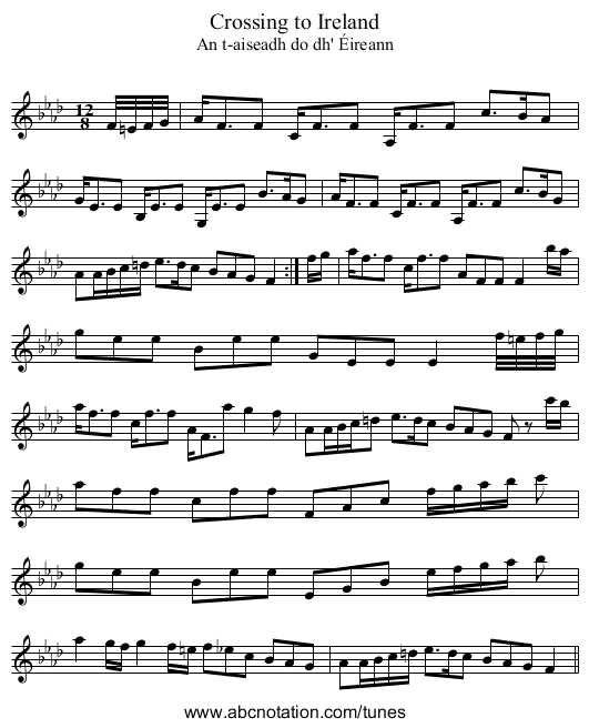 Crossing to Ireland - staff notation