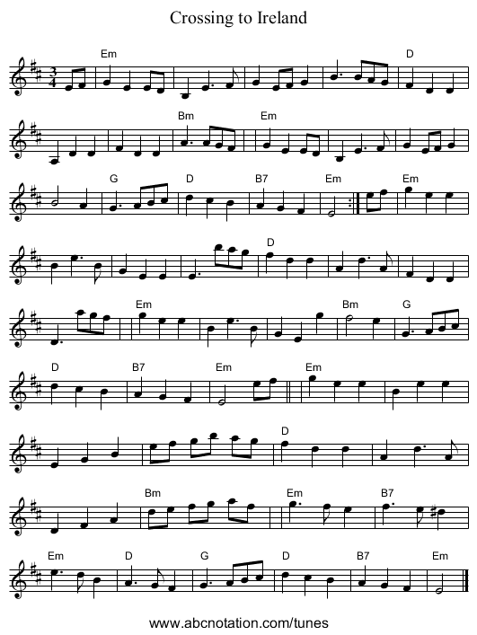 Crossing to Ireland - staff notation