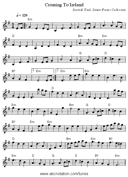 Crossing To Ireland - staff notation