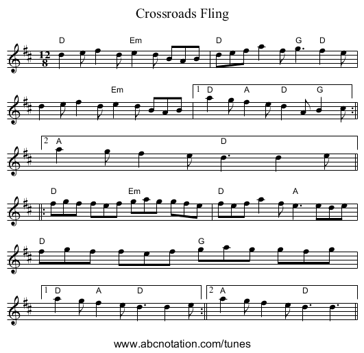 Crossroads Fling - staff notation