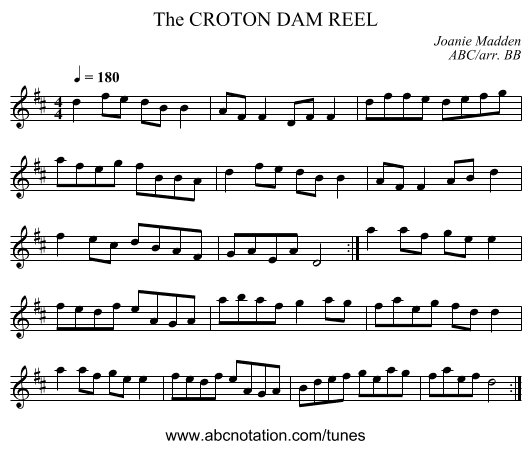 CROTON DAM REEL, The - staff notation
