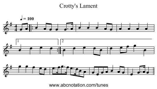 Crotty's Lament - staff notation