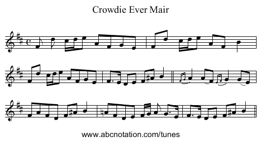 Crowdie Ever Mair - staff notation