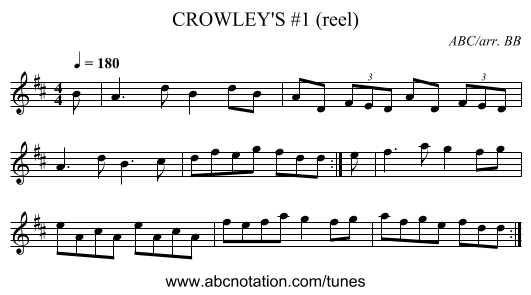 CROWLEY'S #1 (reel) - staff notation