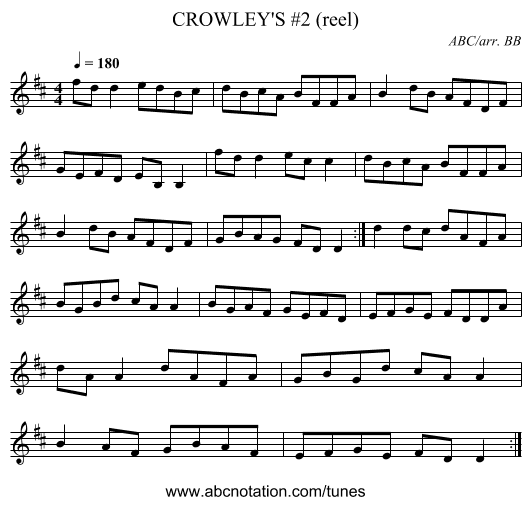 CROWLEY'S #2 (reel) - staff notation