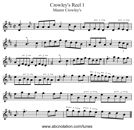 Crowley's Reel 1 - staff notation
