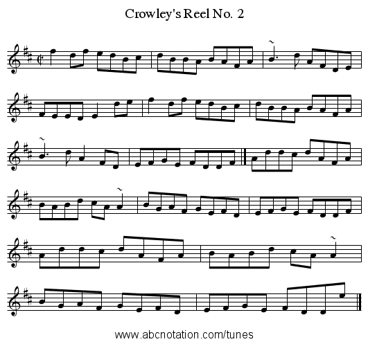 Crowley's Reel No. 2 - staff notation